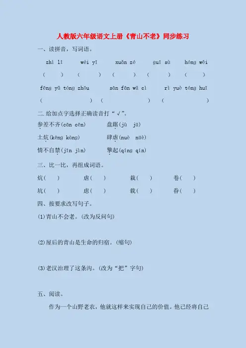 人教版六年级语文上册《青山不老》同步练习(及答案)