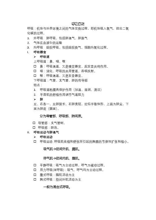 呼吸系统 笔记