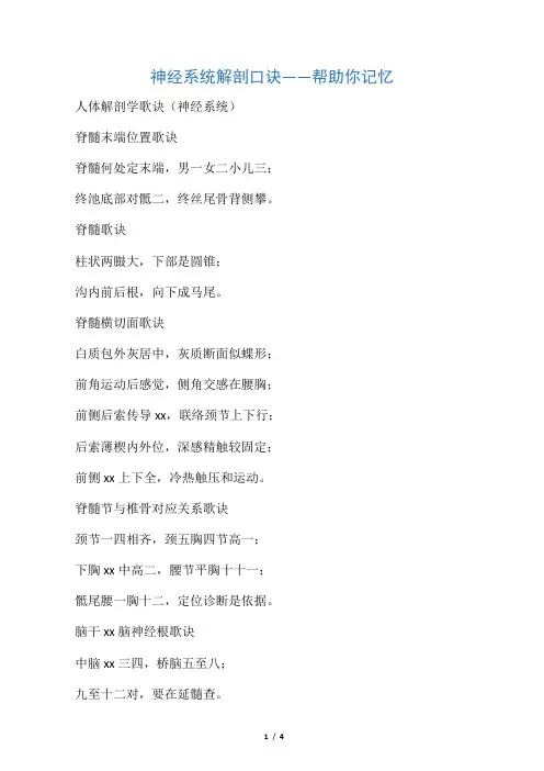 神经系统口诀