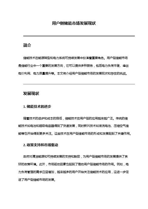 2024年用户侧储能市场发展现状