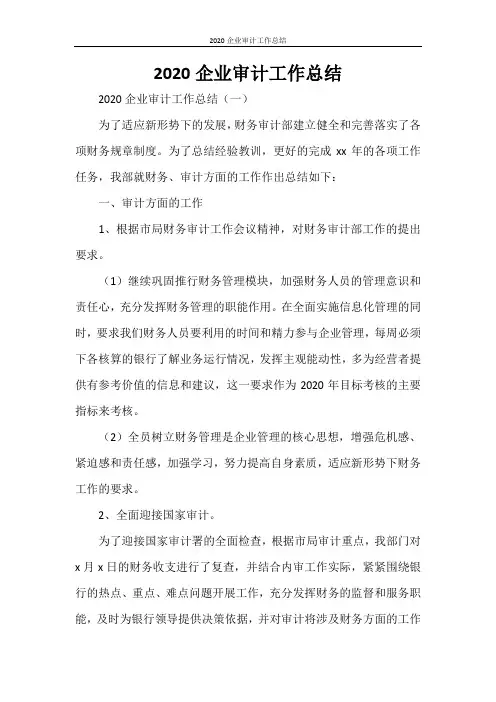 2020企业审计工作总结