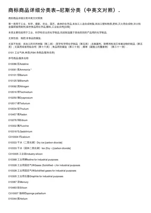 商标商品详细分类表--尼斯分类（中英文对照）.