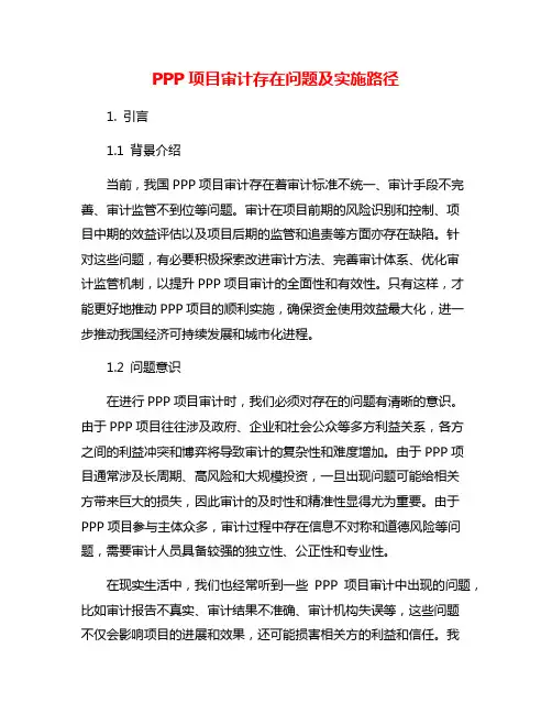 PPP项目审计存在问题及实施路径