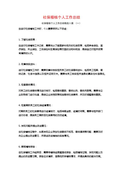 社保稽核个人工作总结5篇