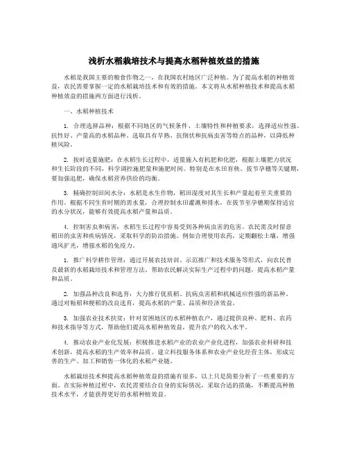 浅析水稻栽培技术与提高水稻种植效益的措施