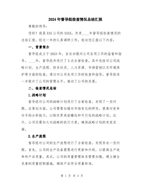 2024年督导组检查情况总结汇报