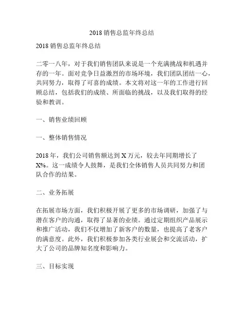 2018销售总监年终总结