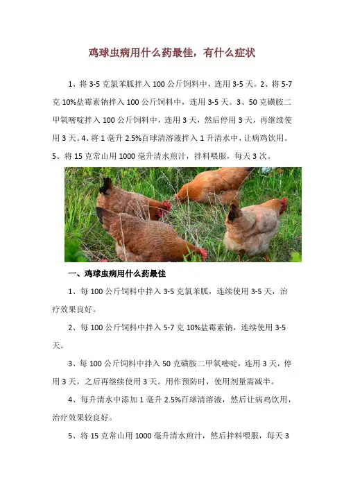 鸡球虫病用什么药最佳,有什么症状