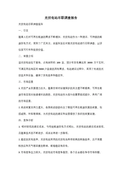 光伏电站尽职调查报告
