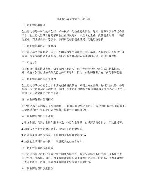 创业孵化器创业计划书怎么写
