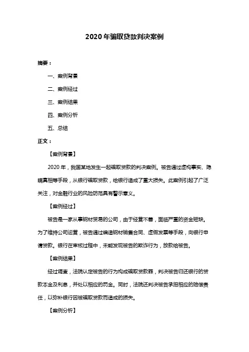 2020年骗取贷款判决案例