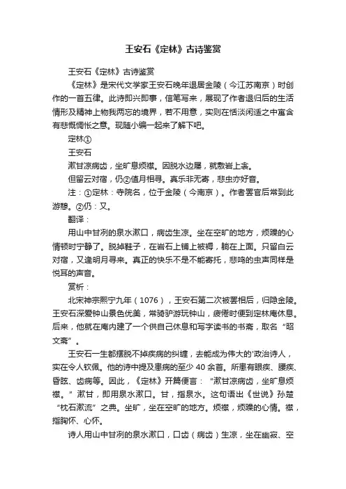 王安石《定林》古诗鉴赏