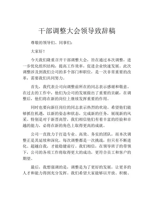 干部调整大会领导致辞稿