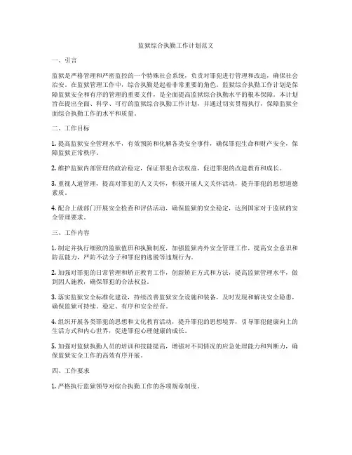 监狱综合执勤工作计划范文