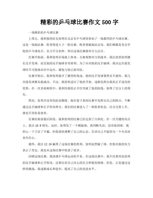 精彩的乒乓球比赛作文500字