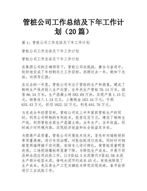 管桩公司工作总结及下年工作计划(20篇)