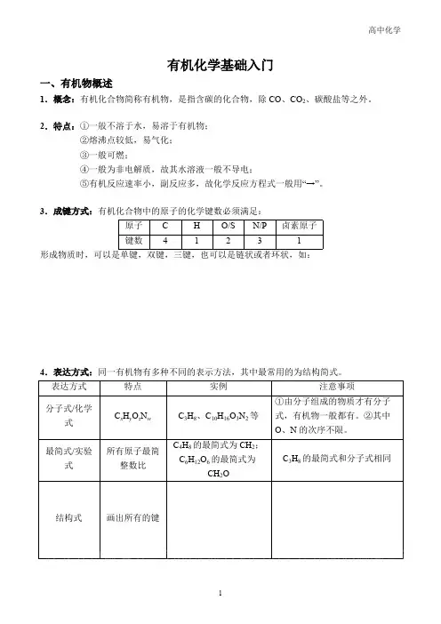 (完整版)高中化学选修五——有机化学基础入门(知识点总结),推荐文档