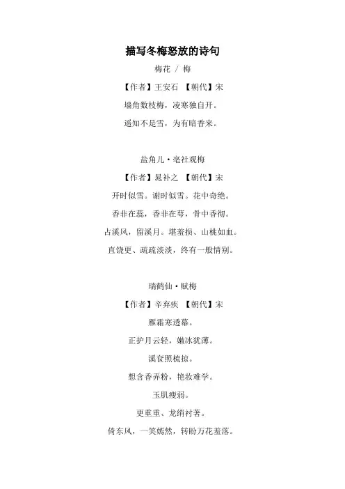 描写冬梅怒放的诗句