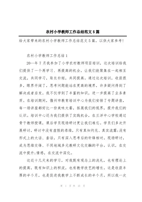 农村小学教师工作总结范文5篇