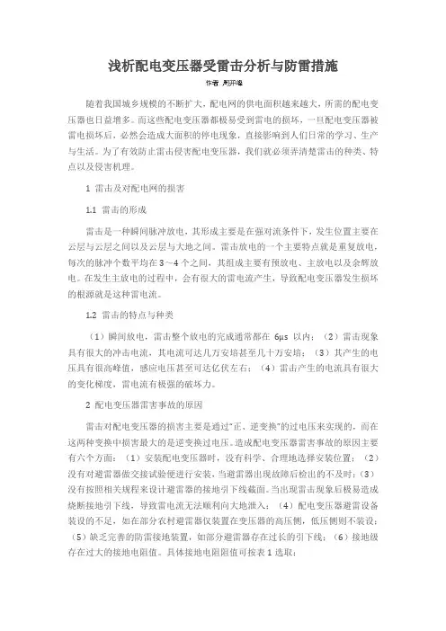 浅析配电变压器受雷击分析与防雷措施