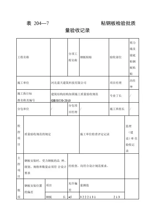 建筑加固工程—粘钢板验收记录全