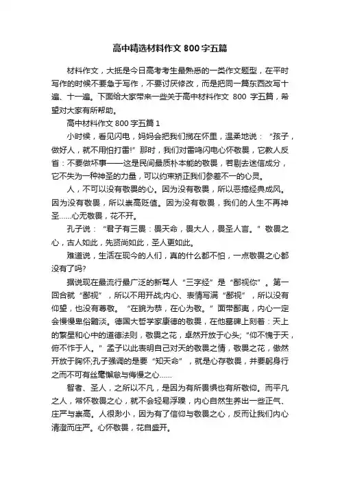 高中精选材料作文800字五篇