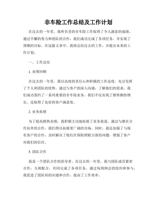 非车险工作总结及工作计划