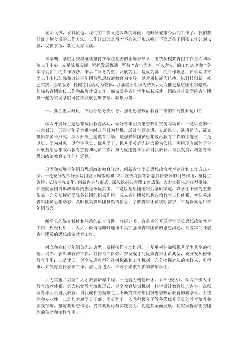 2020团委工作计划集合五篇