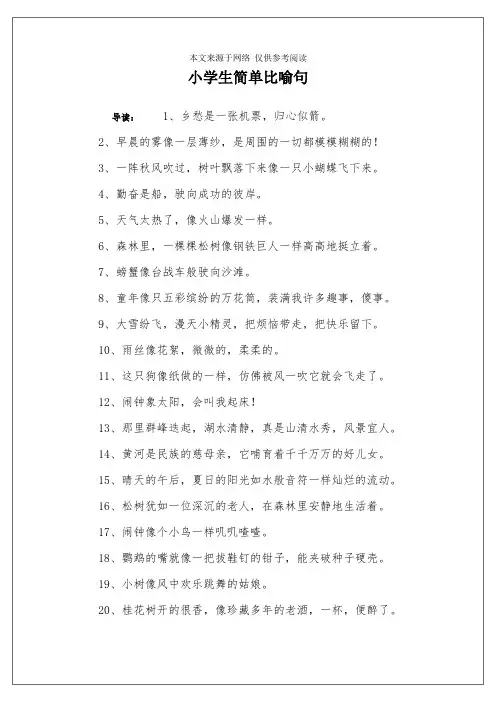 小学生简单比喻句