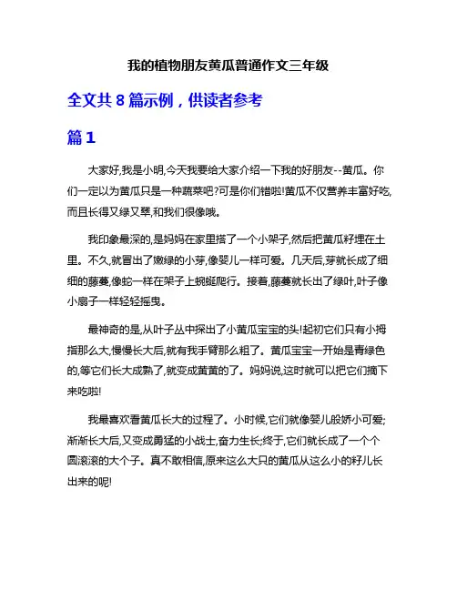 我的植物朋友黄瓜普通作文三年级