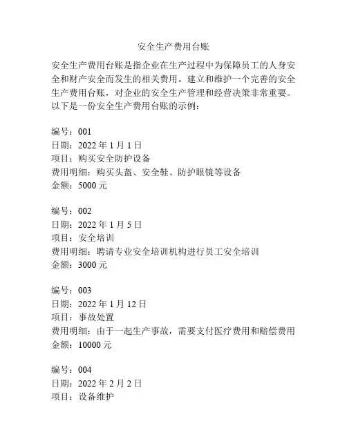 安全生产费用台账
