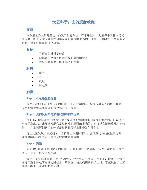 大班科学：光的反射教案