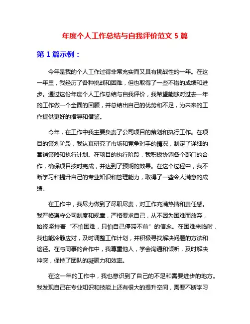 年度个人工作总结与自我评价范文5篇