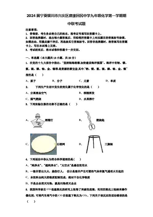 2024届宁夏银川市兴庆区唐徕回民中学九年级化学第一学期期中联考试题含解析