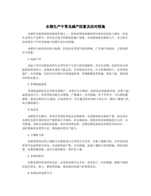 水稻生产中常见减产因素及应对措施