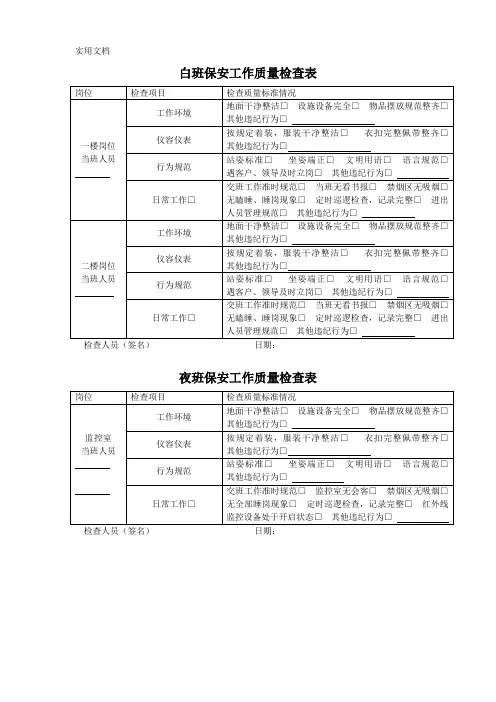 保安工作质量检查表