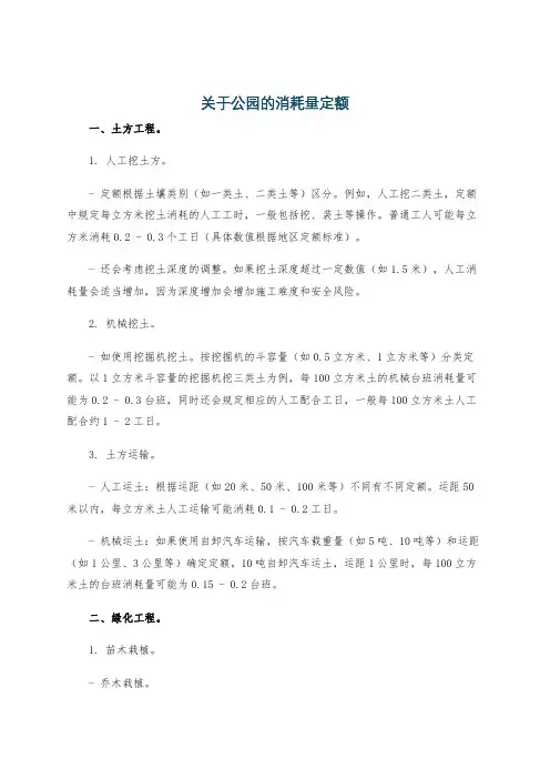 关于公园的消耗量定额