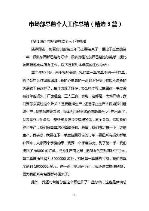 市场部总监个人工作总结(精选3篇)