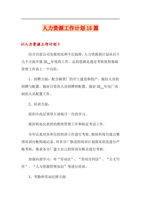 人力资源工作计划15篇