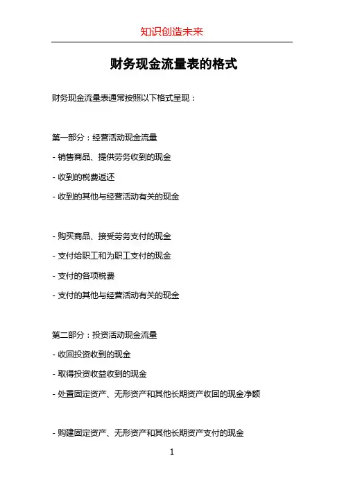 财务现金流量表的格式