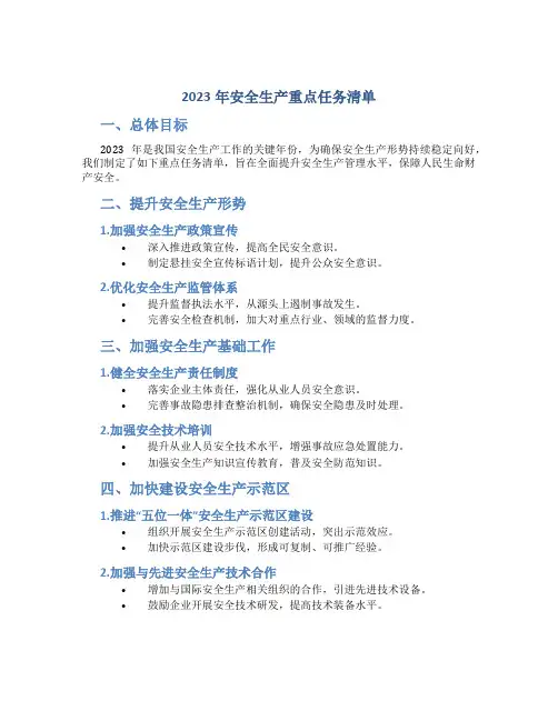 2023年安全生产重点任务清单