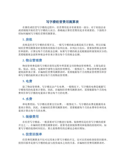 写字楼经营费用测算表