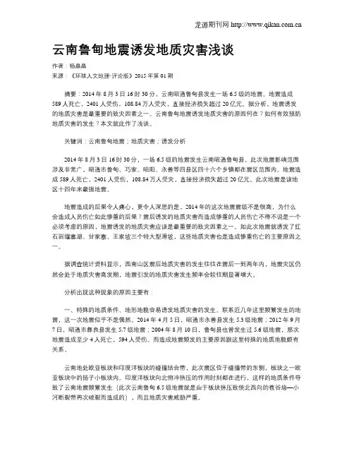 云南鲁甸地震诱发地质灾害浅谈