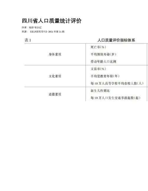 四川省人口质量统计评价