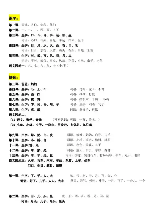 2019年新部编版一年级语文上册生字词组听写汇总