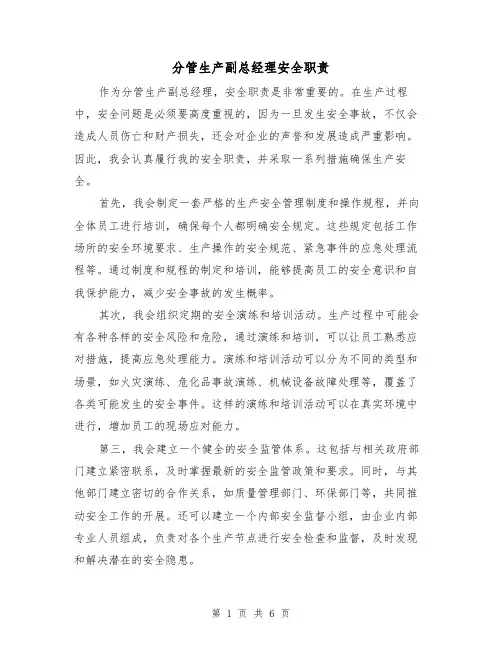 分管生产副总经理安全职责（四篇）