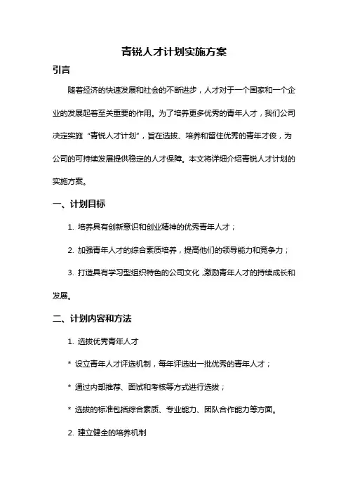 青锐人才计划实施方案
