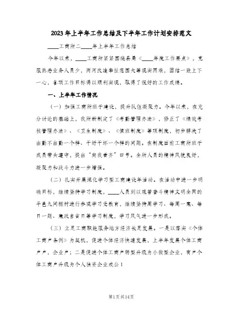 2023年上半年工作总结及下半年工作计划安排范文(2篇)