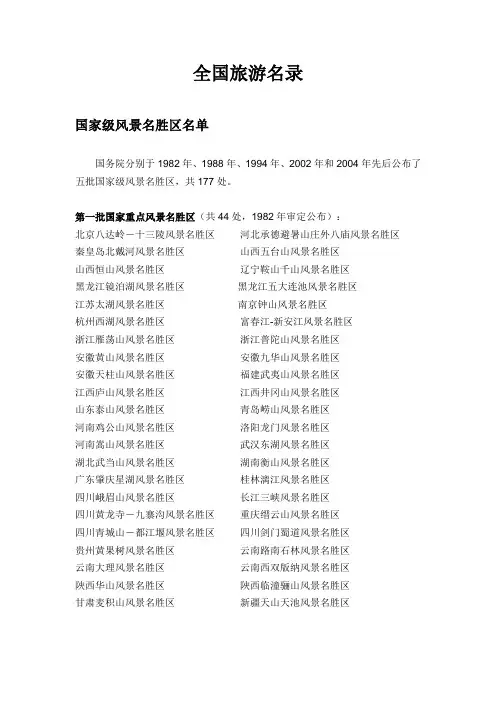 【全国旅游名录(国家级风景名胜区、中国的29处世界遗产、全国重点文物保护单位)】