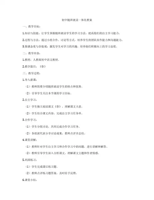 初中随班就读一体化教案